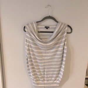 Gray + white striped ruched neck Express tank